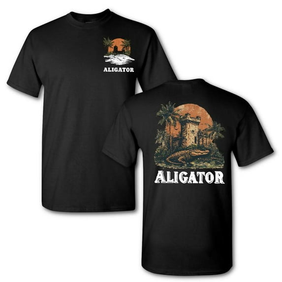 Vintage Alligator Tropical Tee Washed Graphic T-Shirt Top ，Casual Short Sleeve Cotton Shirt Black S-5XL
