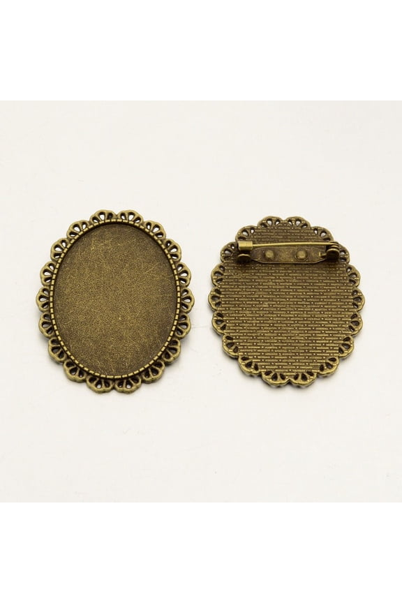 Vintage Alloy Brooch Cabochon Bezel Settings with Iron Pin Brooch Back Bar Findings Oval Bronze Tray: 40x30mm 48x38x2.5mm Pin: 0.6mm
