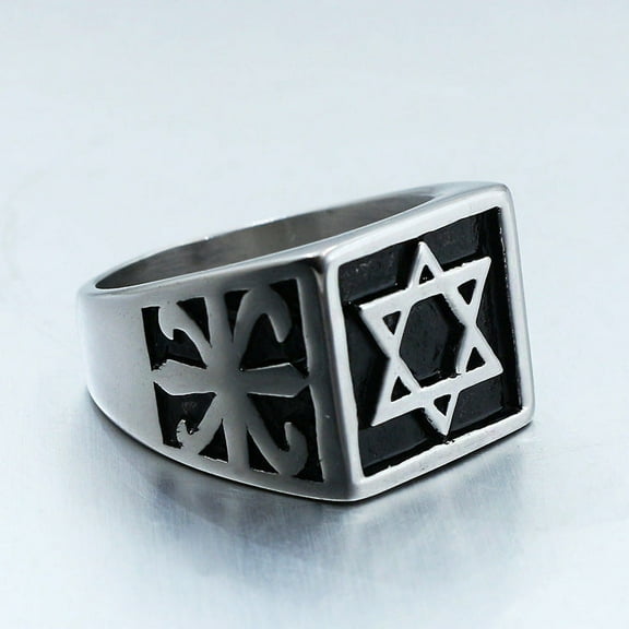 Unisex Pentagram Ring Vintage Alloy Couple Rings for Men and Women Electroplated Silver Finish Fashion Hand Jewelry