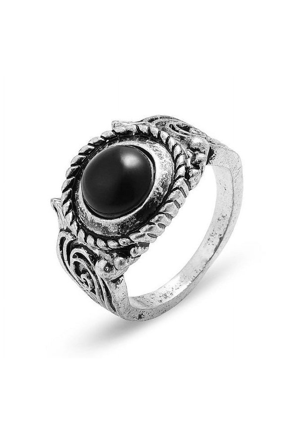 Vintage Alloy Ring With Artificial Gemstone Unisex Fashion Retro Jewelry Band Statement Ring For Men And Women