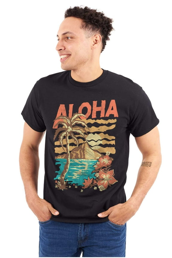 Vintage Aloha Hawaii Beach Flower Men's Graphic T Shirt Tees Brisco Brands S