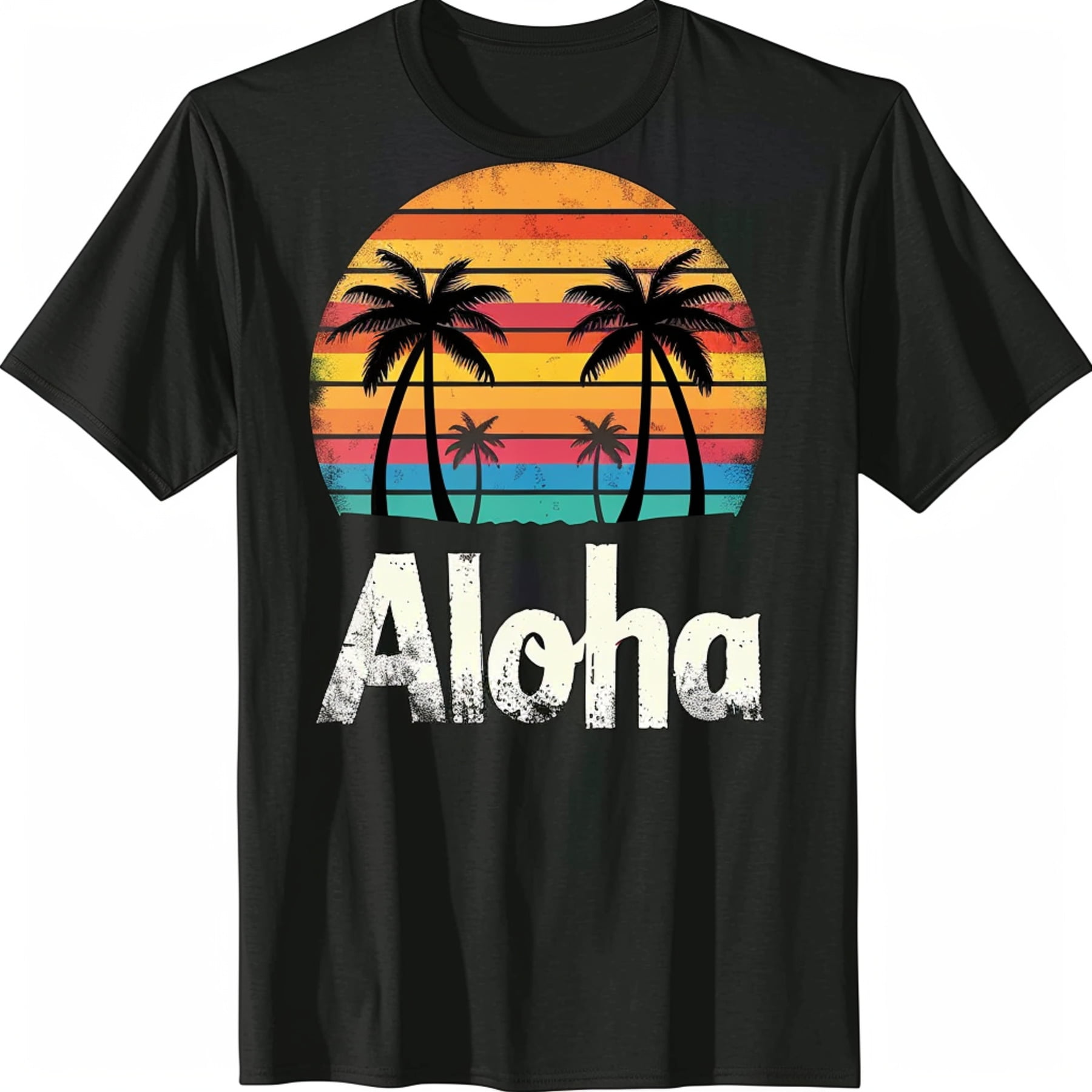 Vintage Aloha Sunset Palm Trees Surfboards Retro Beach Vibe Black T ...