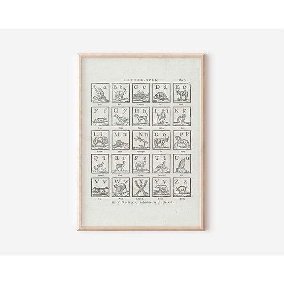Vintage Alphabet ABC Classroom Playroom Bookshelf Poster Art, Unframed Canvas