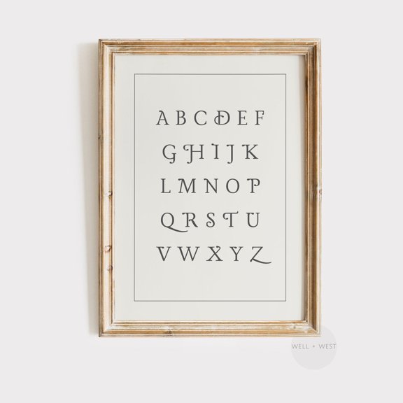 Vintage Alphabet Beige Nursery Print Playroom Decor Gender Neutral Abc'S Art Baby Shower Gift