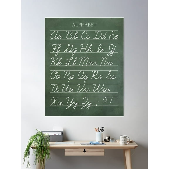 Vintage Alphabet Chalkboard Poster - Cursive Poster Wall Art, Modern Wall Decor For Living Room Bedroom, 24x36 UNFRAMED