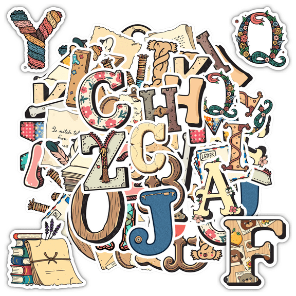 Vintage Alphabet Stickers Retro Letters Decorative Stickers for Laptops Suitcases Notebooks