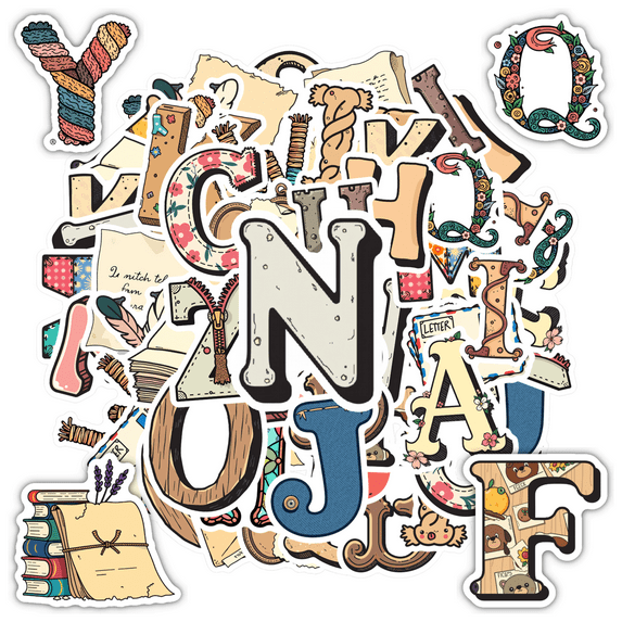 Vintage Alphabet Stickers Retro Letters Decorative Stickers for Laptops Suitcases Notebooks