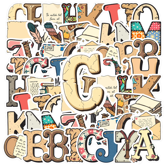 Vintage Alphabet Stickers Retro Letters Decorative Stickers for Laptops Suitcases Notebooks