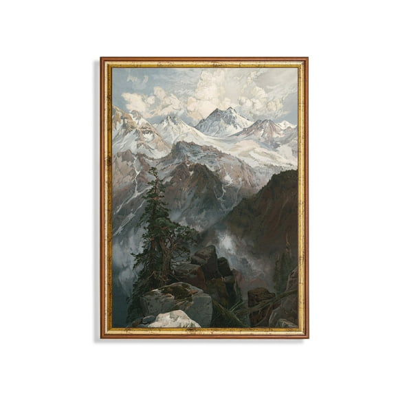 Vintage Alpine Mountain Landscape Poster Rustic Wilderness Wall Art Unframed Paper Print