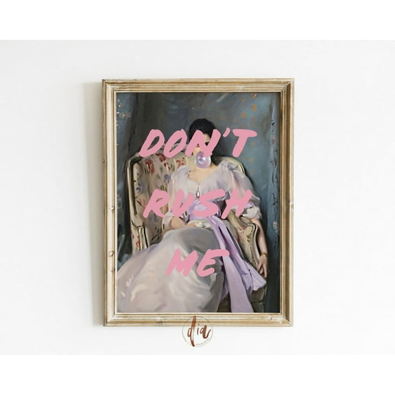 Vintage Altered Art Portrait Print Don'T Rush Me, Girly Wall Art, Trendy Gallery Wall Print, Purple Bubblegum, Maximalist Decor Wall Art, Modern Wall Decor, 8x12 UNFRAMED