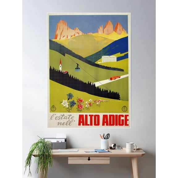 Vintage Alto Adige South Tirol Italian Travel Ad Poster Wall Art, Modern Wall Decor For Living Room Bedroom, 24x36 UNFRAMED