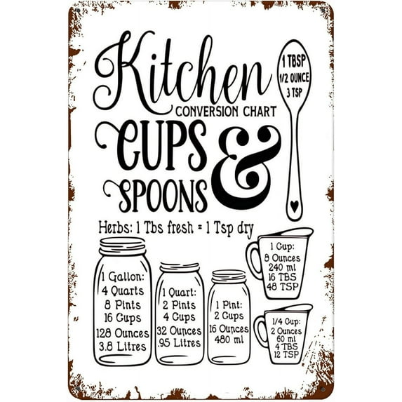 Vintage Aluminium Sign Kitchen Conversion Chart Metal Signs Chef Gourmet Retro Poseters Wall Decor Kitchen Decor Store Farm Room Wall Art Plaquees Size: 8 x 12 inch