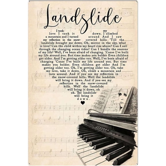 Vintage Aluminum Metal Landslide Song Lyric Wall Art Sign, Love Lyrics Print Hanging Tin Bathroom Decor, 12 x 8 Inch