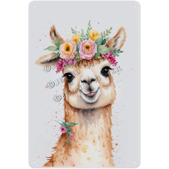 Vintage Aluminum Sign 12 x 16 Inches, Cute Alpaca Sign, Ideal for Living Room, Bedroom, or Home Decor, Gift for Animal Lovers and Home Decor Decor