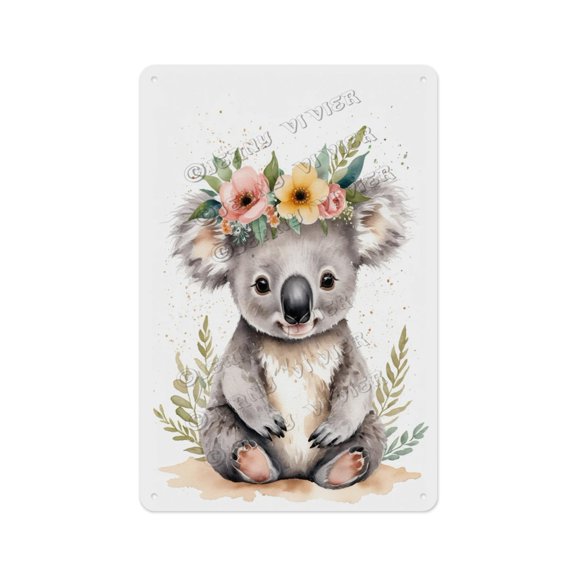 Vintage Aluminum Sign 12 x 16 Inches, Watercolor Koalas Sign, Adds a Playful and Cute Touch to Living Room, Bedroom, or Nursery, Gift For Animal and Nursery Decor