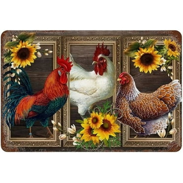Vintage Aluminum Sign Metal Poster Plaque Chicken Lovely Sunflowers Metal Sign Iron Painting Retro Wall Decor Nostalgic Wall Art for Home Kitchen Cafe Bar Sign Holiday 8"x12"