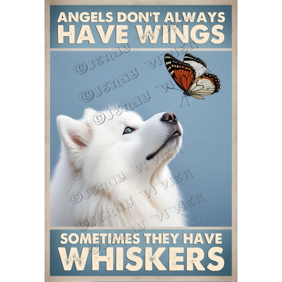 Vintage Aluminum Sign - Samoyed Dog Wall Decor with Angel Don't Always Have Wings Quote,Vintage Dog Memorial Sign for Dog Owners,Dog Lovers,Pet Sympathy Gift for Dog Parents 16x12 inches