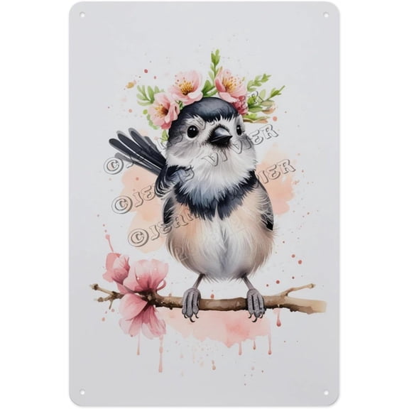 Vintage Aluminum Sign - Tits Bird - 8 x 12 Inches - Charming Metal Sign for Bedroom Perfect for Bird Lovers