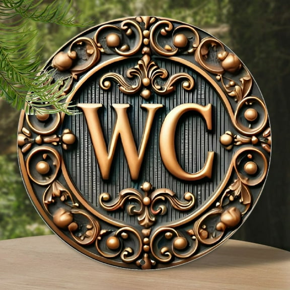 Vintage Aluminum Wall Art Sign - Elegant WC Door Plaque with Ornate Design, Easy to Hang, Durable Decor for Bathroom, Bedroom, Bar - 7.8x7.8 Inches, Decorative Wall Plaque | Intricate Detailing
