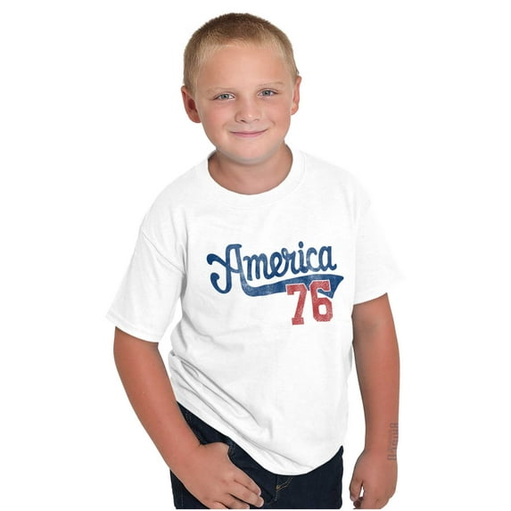 Vintage America 76 USA Patriot Crewneck T Shirts Boy Girl Teen Brisco Brands XS