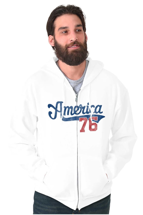 Vintage America 76 USA Patriot Unisex Fleece Graphic Zip Up Hoodie Brisco Brands 2X