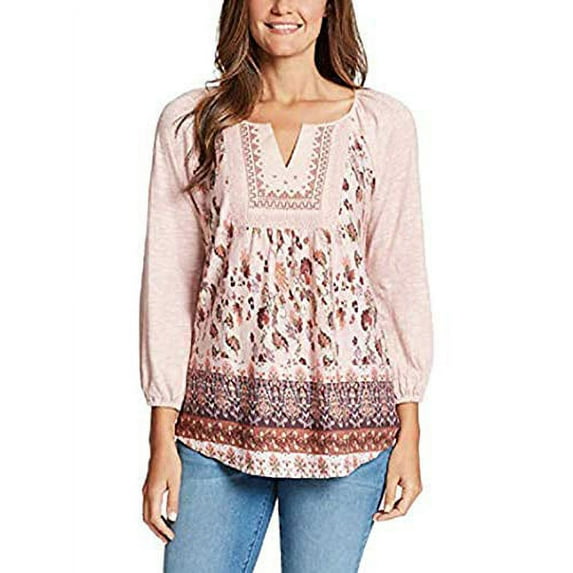 Vintage America Ladies Peasant Top (Medium, Mellow Floral Border Powder Pink)