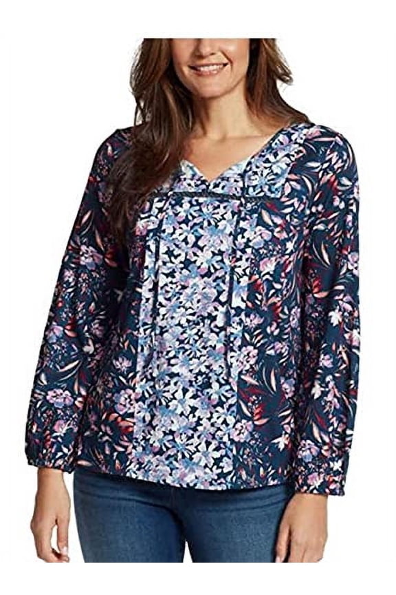 Ladies' Peasant Top - Paisley Breeze Night Sky (Navy-Wind Blown Floral, X-Small)
