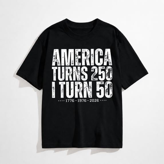Vintage America Turns 250 I Turn 50 Graphic T-Shirt, 1776 1976 2026 Birthday Tee