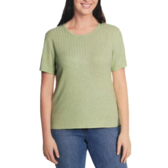 Vintage America Women's Crew Neck Slub Ribbed Tee (Green, S)