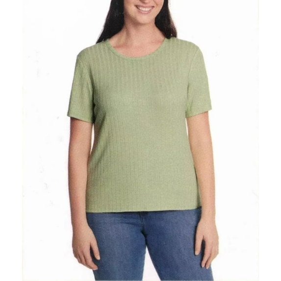 Vintage America Women's Crew Neck Slub Ribbed Tee, Green, XXL