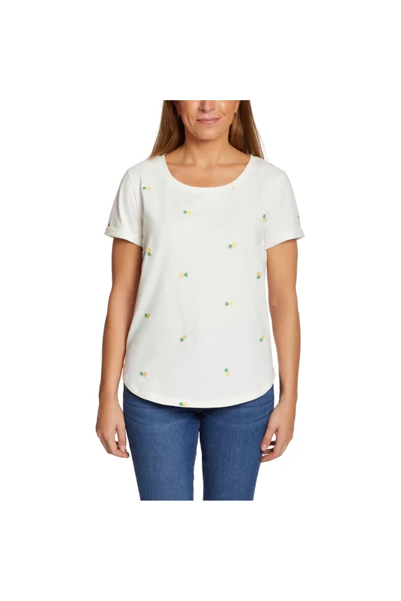 Women's Embroidered Tee (White Pineapple, XX-Large)