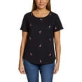 thumbnail image 1 of Vintage America Women's Flamingos Embroidered Relaxed Fit Tee Lightweight Cotton Blend T-Shirt, 1 of 6