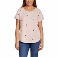 thumbnail image 1 of Vintage America Women's Strawberries Embroidered Relaxed Fit Tee Lightweight Cotton Blend T-Shirt, 1 of 4