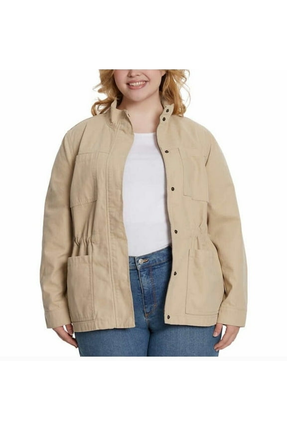 Womens 100% Cotton Canvas Mockneck Anorak Jacket (Beige, XX-Large)