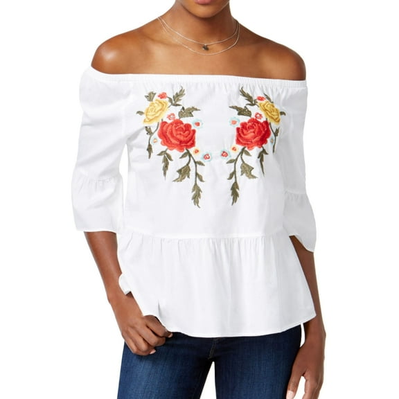 Vintage America Womens Embroidered Knit Blouse, White, X-Small