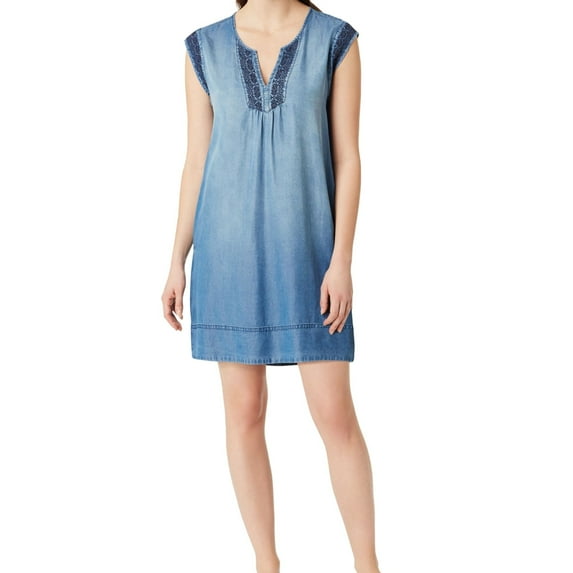 Vintage America Womens Embroidered Shirt Dress, Blue, Small