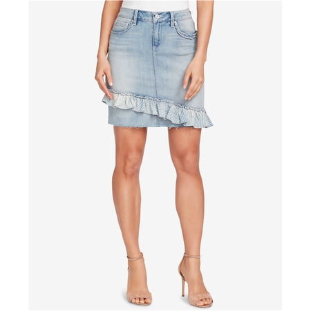 Vintage America Womens Rena Ruffled Denim Skirt