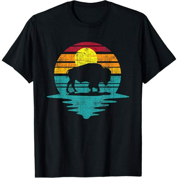 t-shirt Vintage American Bison Buffalo Lover Wildlife Outdoor Sunset T-ShirtMen and women can wear, black T-shirts, gifts. Age: M,L，XL 2XL, 3XL, 4XL