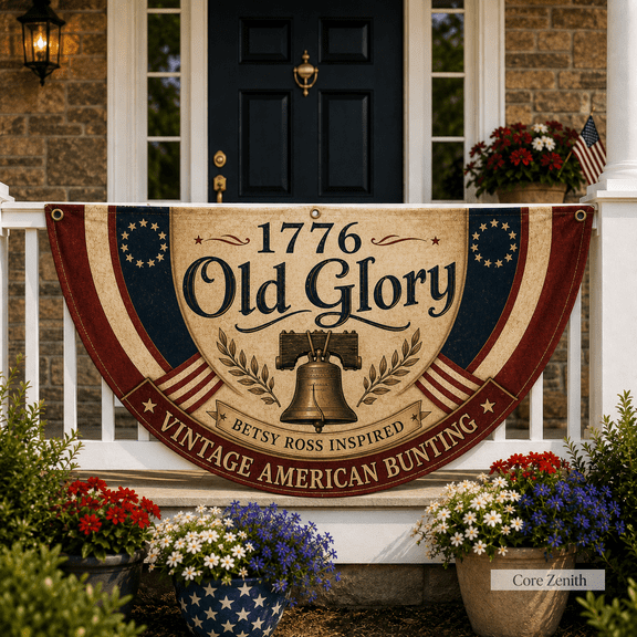 Vintage American Bunting Flag 1776 Betsy Ross Inspired Porch Decor for July 4th