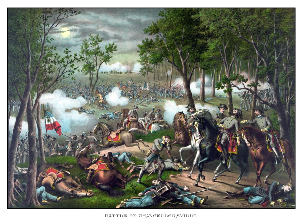Vintage American Civil War print featuring The Battle of Chancellorsville Canvas Art - John ParrotStocktrek Images (17 x 13)
