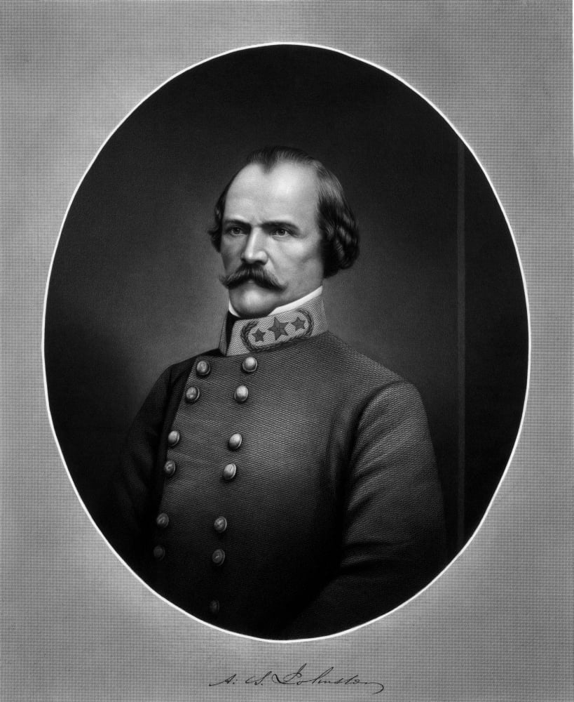 Vintage American Civil War print of Confederate General Albert Sidney Johnston Canvas Art - John ParrotStocktrek Images (26 x 32)
