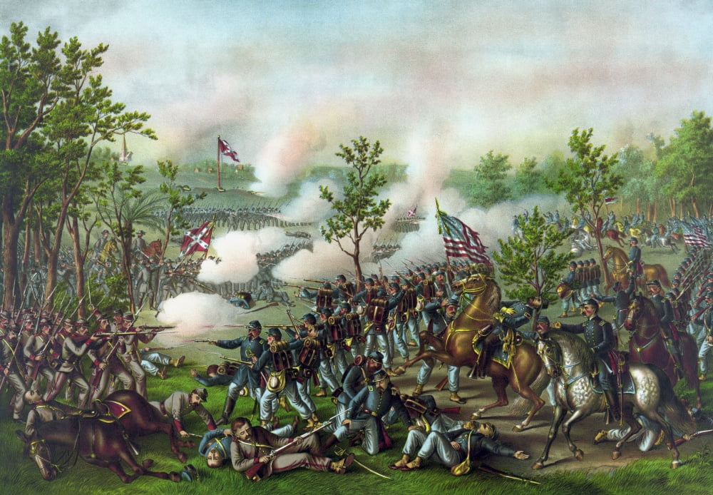 Vintage American Civil War print of The Battle of Atlanta Canvas Art - John ParrotStocktrek Images (34 x 24)