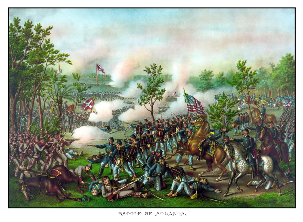 Vintage American Civil War print of The Battle of Atlanta Canvas Art - John ParrotStocktrek Images (34 x 25)
