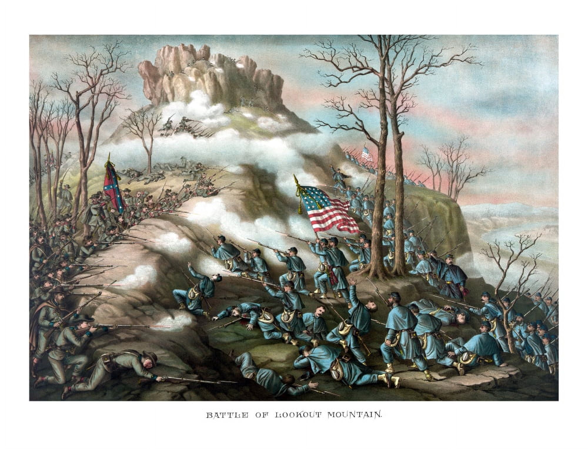Vintage American Civil War print of The Battle of Lookout Mountain Canvas Art - John ParrotStocktrek Images (32 x 25)