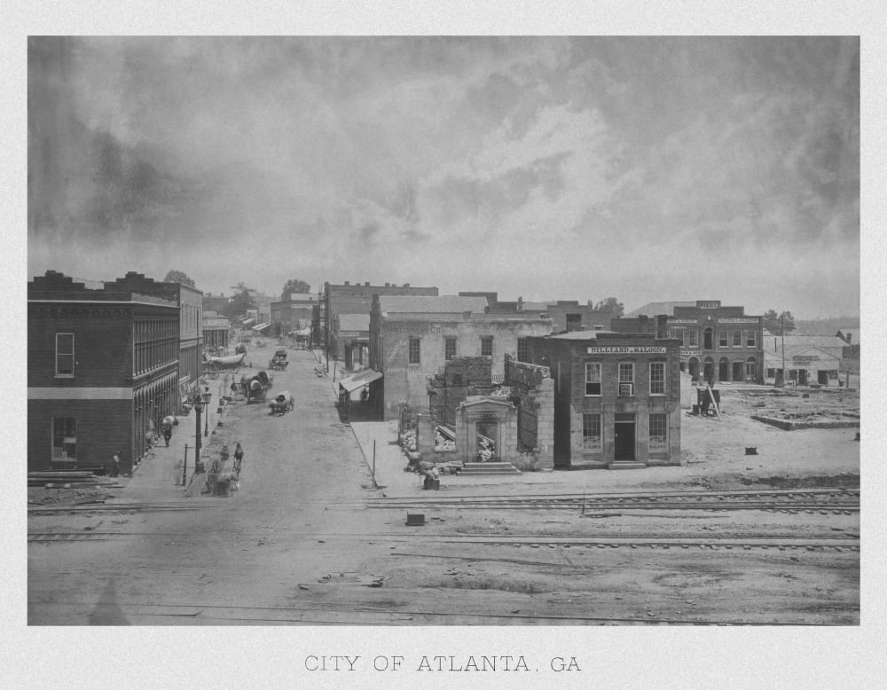 Vintage American Civil War print of the City of Atlanta Georgia circa 1863 Canvas Art - John ParrotStocktrek Images (16 x 13)