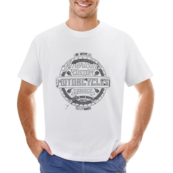 Vintage American Custom Motorcycles Garage Build And Repair Vintage T-shirt Mens Cotton Classic Crewneck Short Sleeve Tees Unisex White M