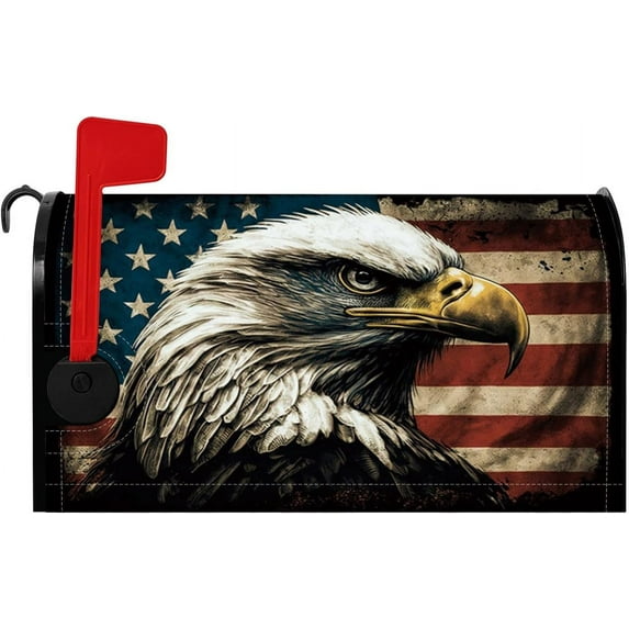 Vintage American Eagle Mailbox Cover Red Blue White National Flag Magnetic Mailbox Covers Standard Size 18x21 Inch Retro Mail Wraps Letter Post Box Cover Garden Courtyard Home Decoration