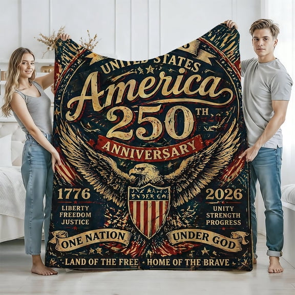 Vintage American Eagle Patriotic 250th Anniversary Blanket， Lightweight Flannel Throw for Sofa， Bed， Travel， Livingroom， Office， Couch， Chair， Perfect Gift for America 250th Anniversary.