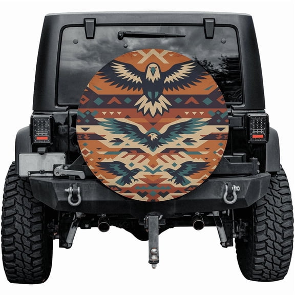 Vintage American Eagle Spare Tire Cover – Native Tribal Pattern Tire Cover, Boho Off-Road Wheel Protector