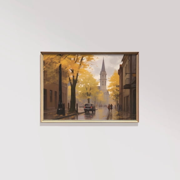 Vintage American Fall Wall Art Vintage Fall Town City Art Landscape Autumn Decor Rustic Fall Decor Autumn Decor Moody Wall Art Home Decor, 16x24 UNFRAMED